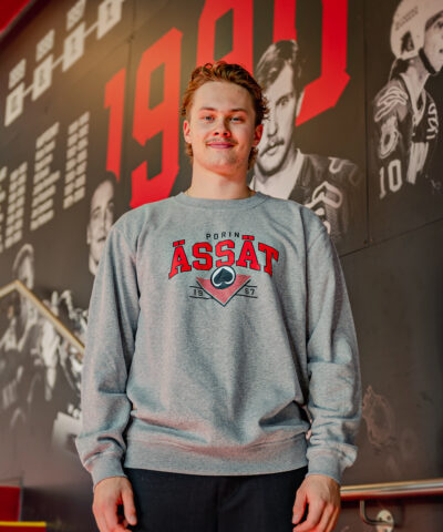 Collegepaita Ässät Retroscript harmaa