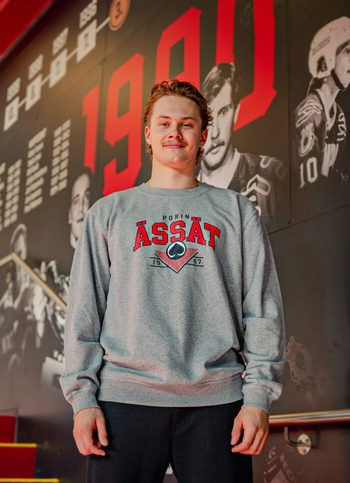 Collegepaita Ässät Retroscript harmaa